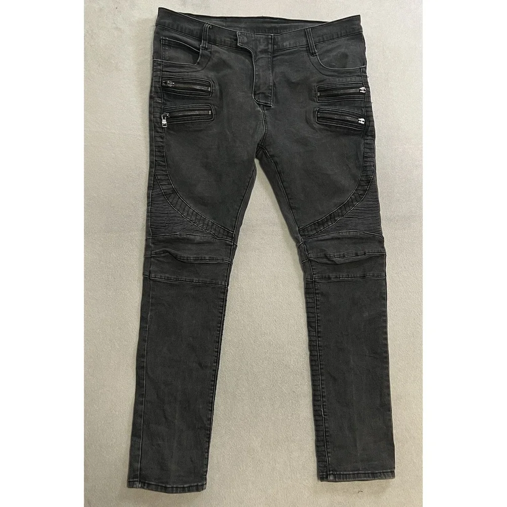 Balmain Paris Moto Biker Jeans Made in Italy Men's Size 38x31 Black Denim Slim